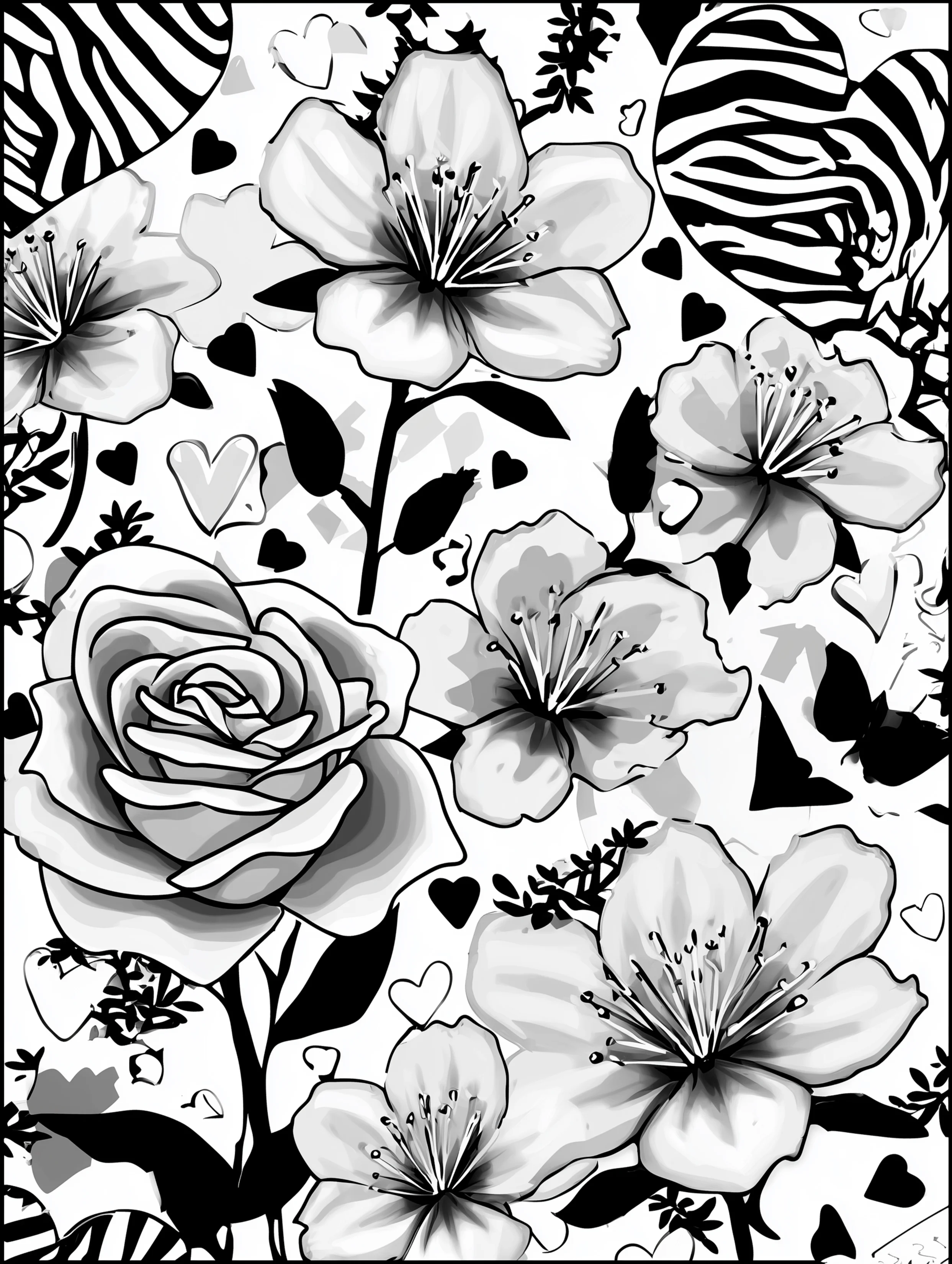 Free printable coloring pages floral featuring a heart surrounded by open flowers